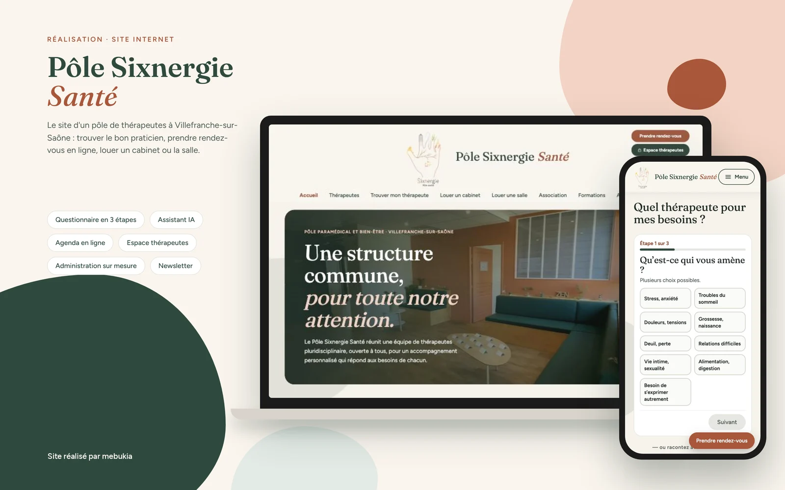 Site internet du Pôle Sixnergie Santé sur ordinateur et téléphone